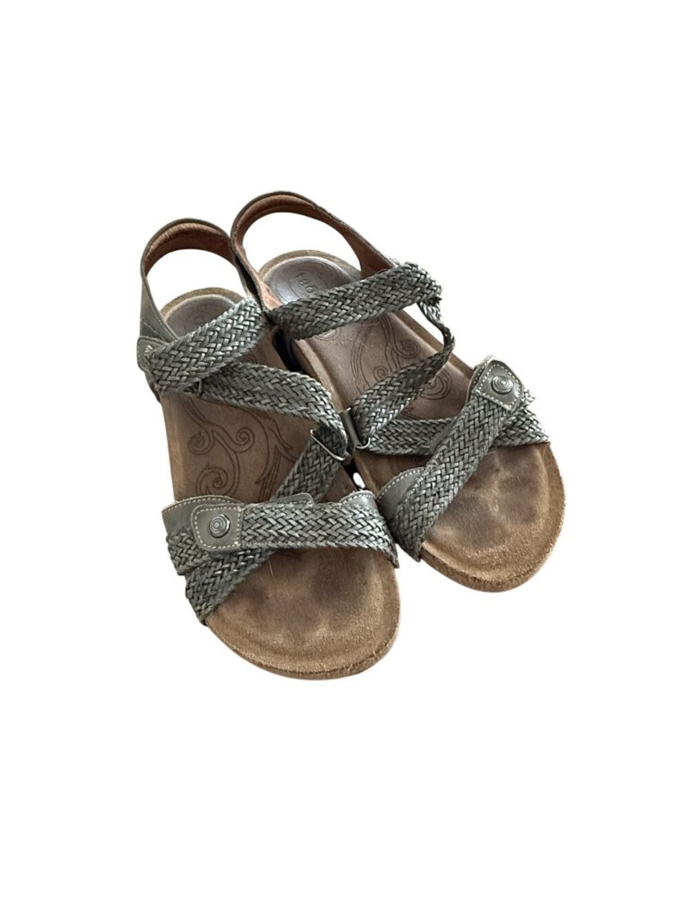 Taos Womens Woven Strap Sandals Size 6-6.5 EU 37 Leather & Cork Sole Gray